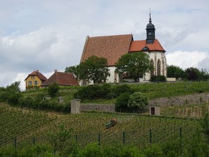 Vineyards and a church on the way to Würzburg